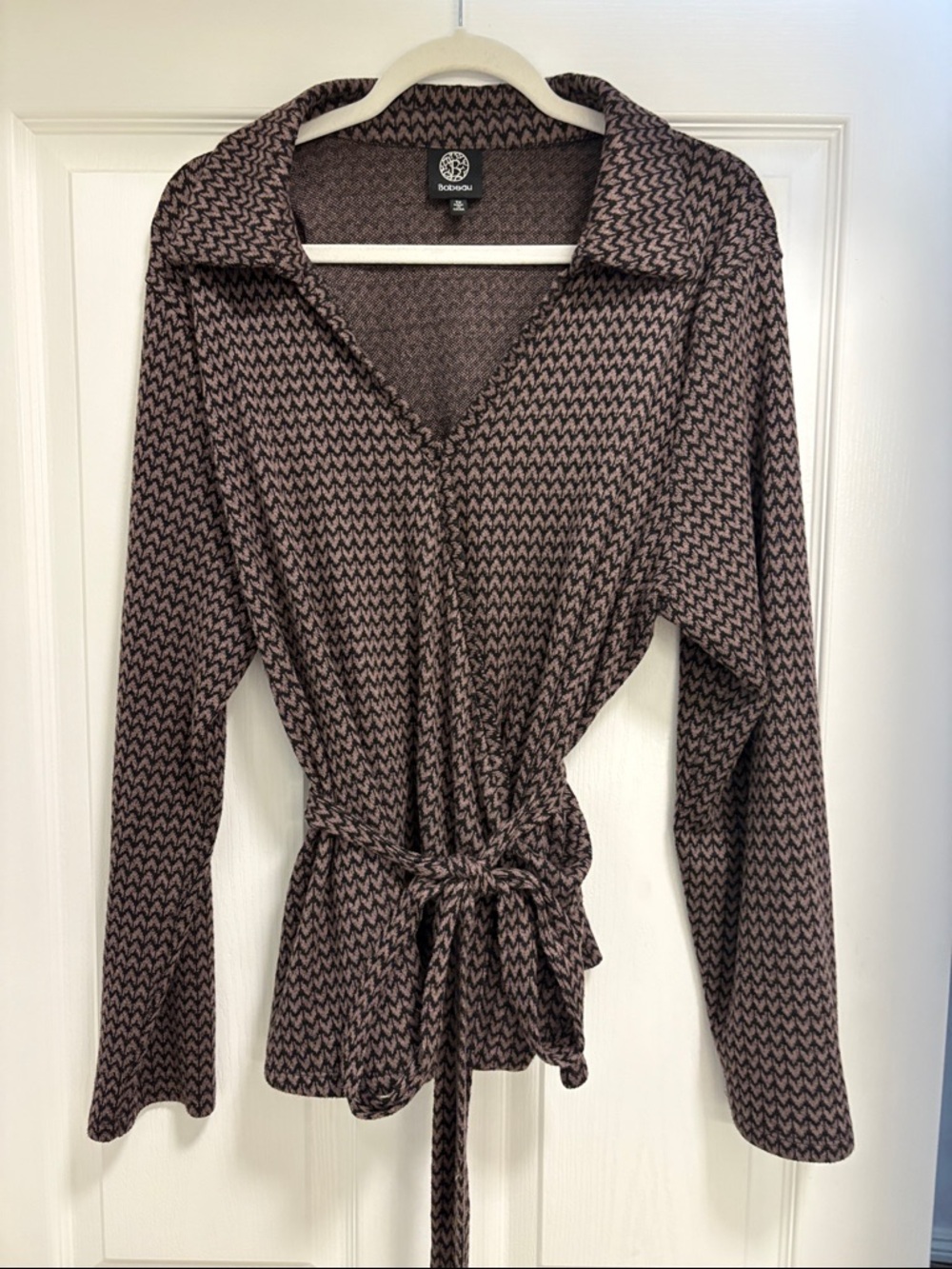 bobeau Brown and Black Chevron Button-Down Wrap Shirt